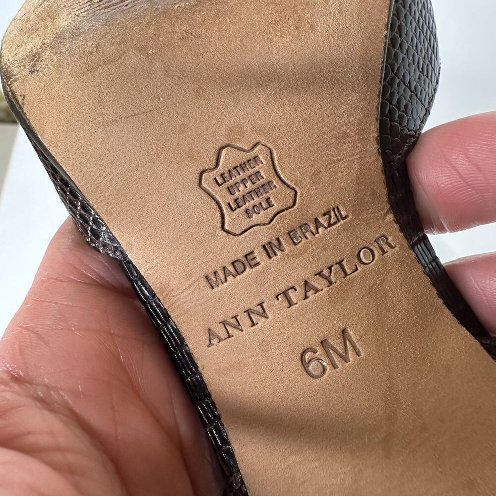 Ann Taylor D'Orsay Pumps 6M Brown‎ Snakeskin Pattern Buckle Pointed Toe 3" Heel - Picture 11 of 16